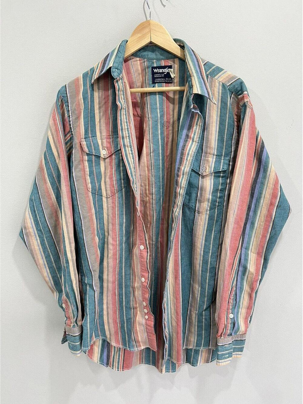 Vintage Wrangler Cowboy Cut Striped Shirt Button brushpopper